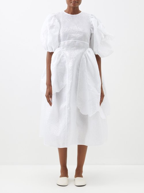 Cecilie Bahnsen - Drucilla Puff-sleeve Coated-gauze Dress White