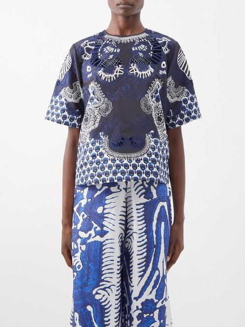 Biyan - Jacobelle Embroidered Silk-blend Top Navy