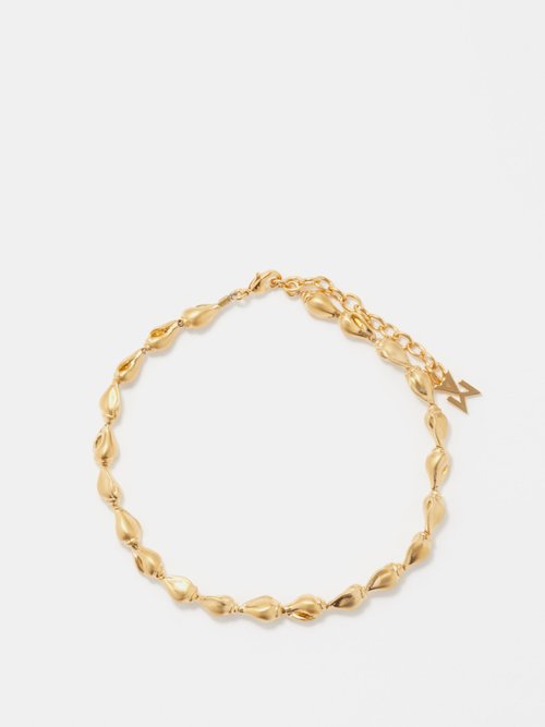 amina muaddi - johana shell-chain anklet womens gold multi
