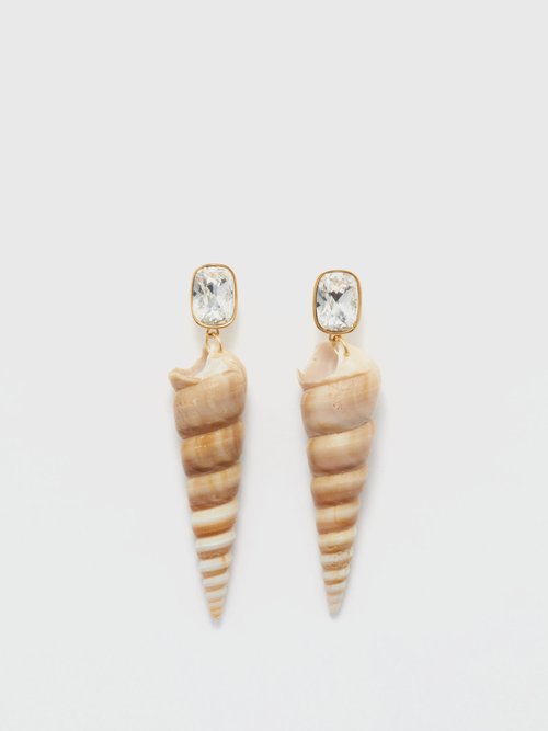 Amina Muaddi Spira Crystal & Shell Drop Earrings