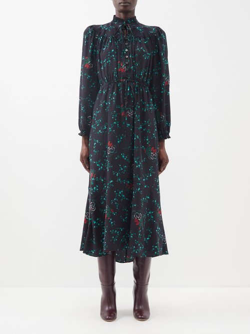 Cefinn Zahra Floral-print Silk-crepe De Chine Midi Dress