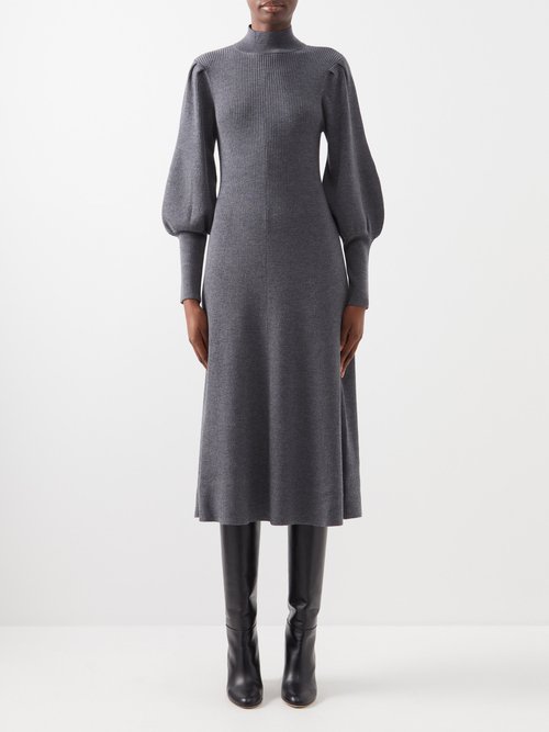 Cefinn Eva Rib-knit Wool-blend Midi Dress