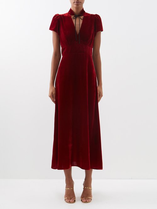 Cefinn - Jacquetta Velvet Midi Dress Red