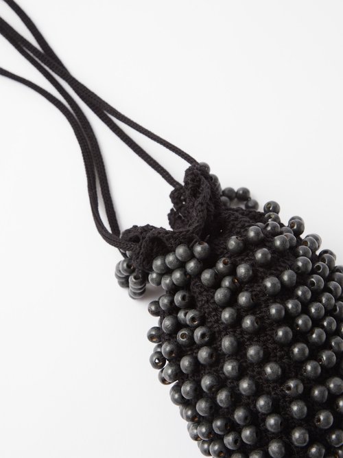 Beaded Crochet Cross-body Bag In Black