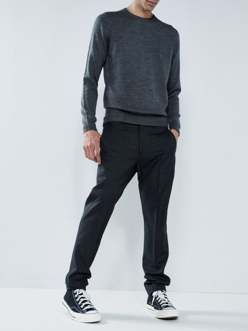 Raey - Pleated Wool Slim-leg Suit Trousers - Mens - Charcoal