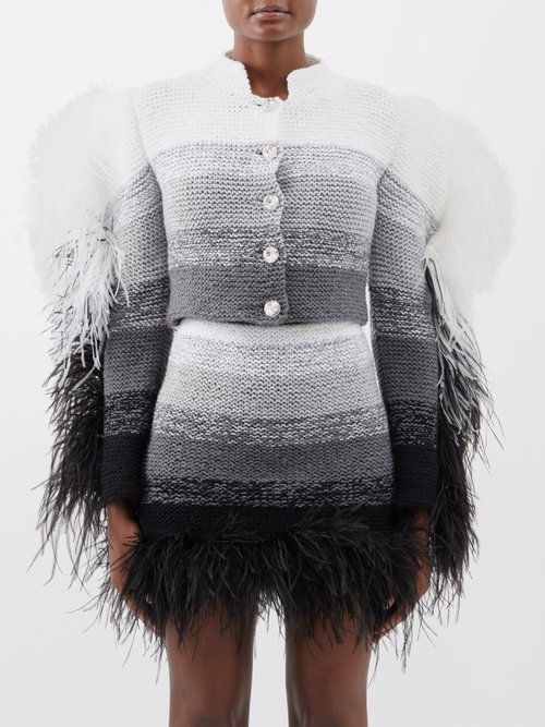Germanier Feather-trim Ombré Knitted Jacket
