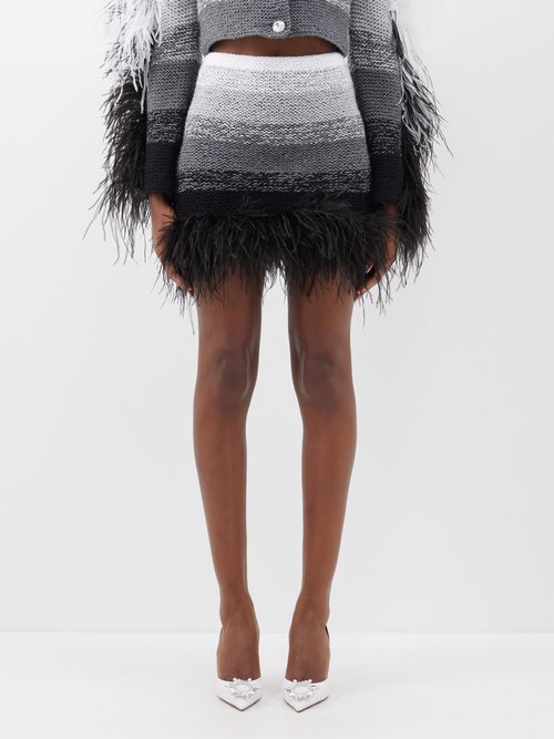 Germanier Feather-trim Ombré Knitted Mini Skirt