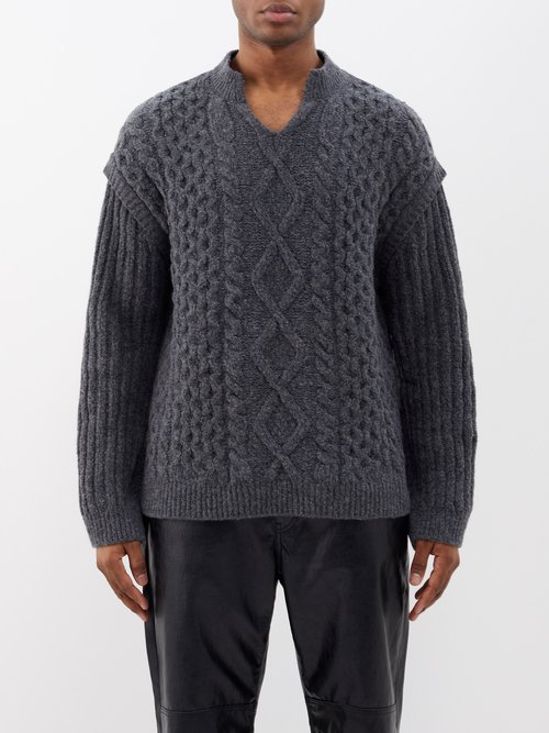 Nanushka - Celso Cable-knit Merino-blend Sweater - Mens - Charcoal