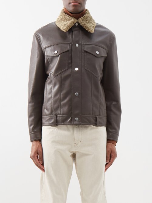 Nanushka - Boyce Detachable-collar Leather-blend Jacket - Mens - Khaki Brown