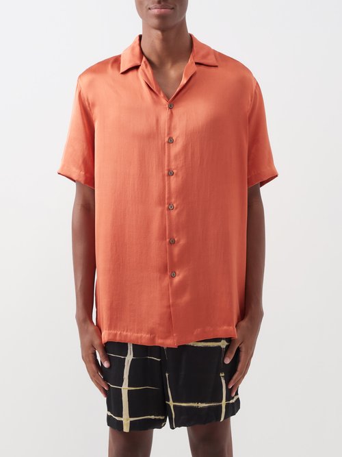 delos - otto cuban-collar silk-satin shirt mens orange