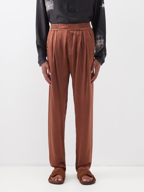 delos - conrad elasticated-waist silk trousers mens brown