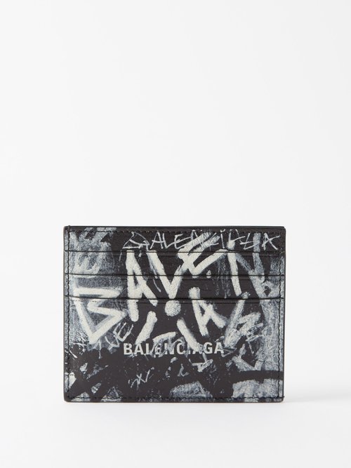 Balenciaga Cash Graffiti-logo Leather Cardholder In Black | ModeSens