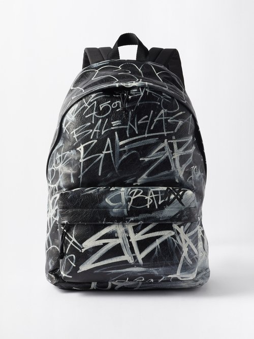 Balenciaga - Explorer Graffiti-print Leather Backpack - Mens - Black