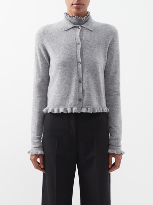 Allude Frill-edged Wool-blend Cardigan In Grey