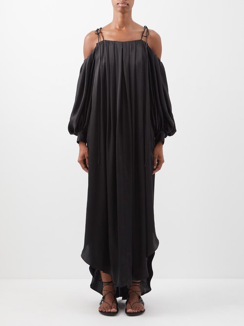 delos - alexandra pleated silk dress womens black