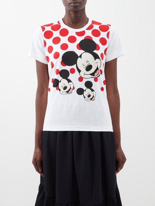 Comme Des Garçons Girl - X Disney Mickey Mouse-print Cotton T-shirt White Red