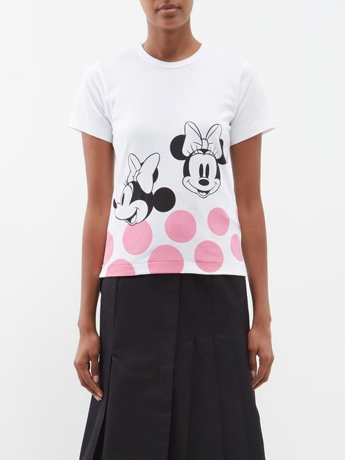 Comme Des Garçons Girl - X Disney Minnie Mouse-print Cotton T-shirt White Pink