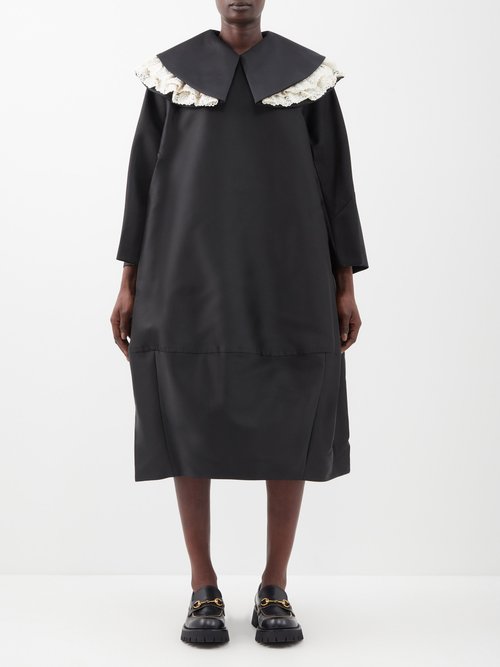 Comme Des Garçons Comme Des Garçons - Lace-trim Collar Oversized Satin Dress Black