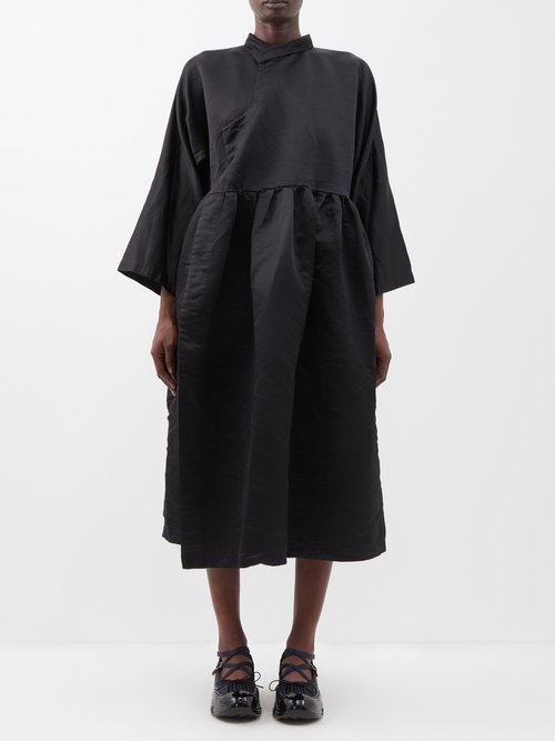 Comme Des Garçons Comme Des Garçons - Smock-waist Wool-satin Midi Dress Black