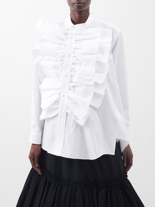Comme Des Garçons Comme Des Garçons - Asymmetric Ruffled Cotton-poplin Shirt White