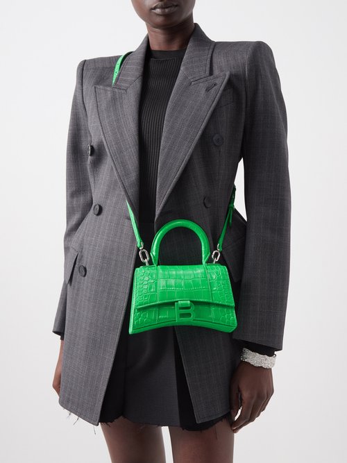 Balenciaga Hourglass croc-effect Leather Shoulder Bag - Women - Forest Green Cross-body Bags