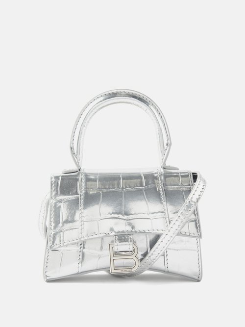 Balenciaga - Hourglass Mini Crocodile-effect Leather Bag Silver ...