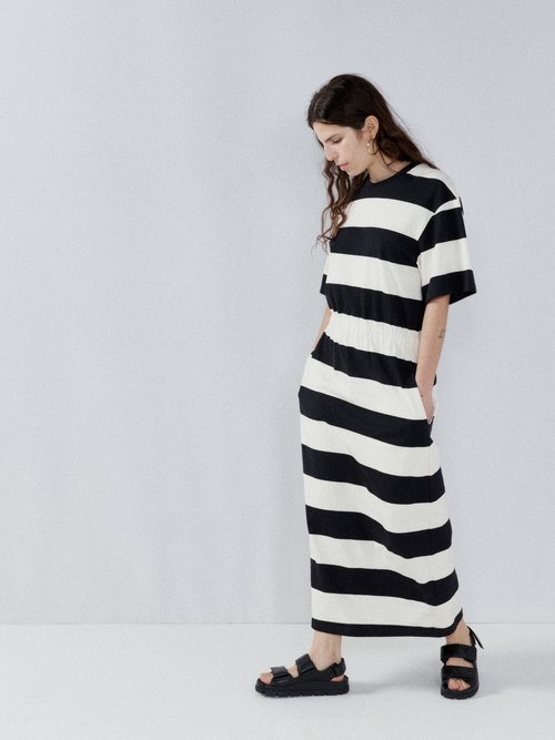 Raey - Thick Stripe Recycled-cotton T-shirt Dress - Womens - Navy Stripe