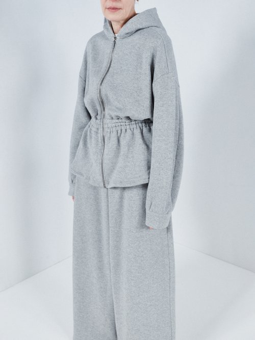 Raey - Shirred Waist Cotton And Cashmere Hoodie - Womens - Light Grey
