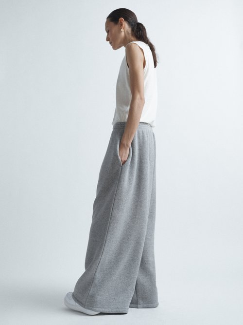 Raey - Wide Leg Cotton And Cashmere Track Pants - Womens - Light Grey