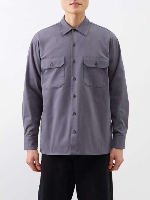 Ghiaia Cashmere Flap-pocket Cotton-twill Shirt In Dark Grey | ModeSens