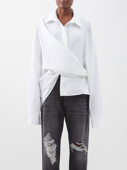 Balenciaga Wrap-effect Cotton-polin Shirt