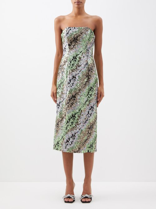 Halpern Side-slit Sequinned Bustier Dress