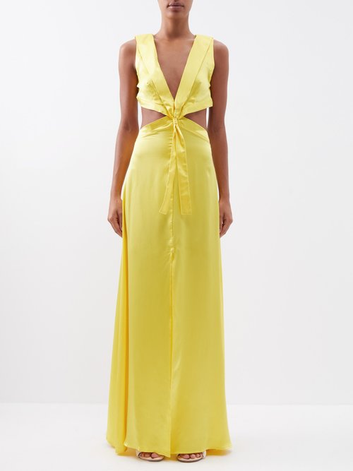 House of Aama V-neck Cut-out Silk-charmeuse Dress