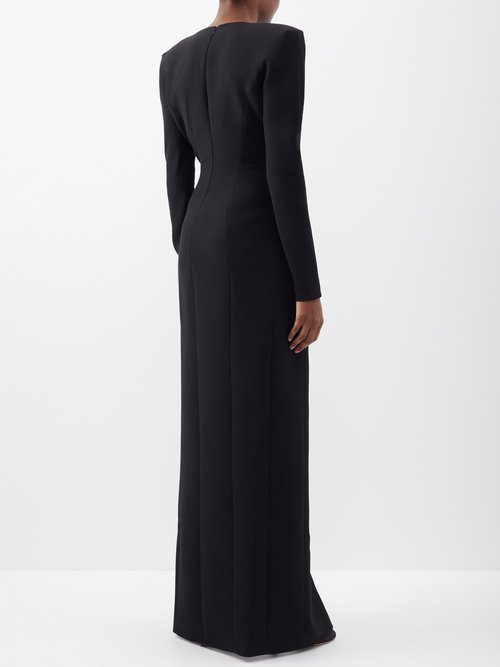 Monot Asymmetric Plunge-neck Side-slit Crepe Dress