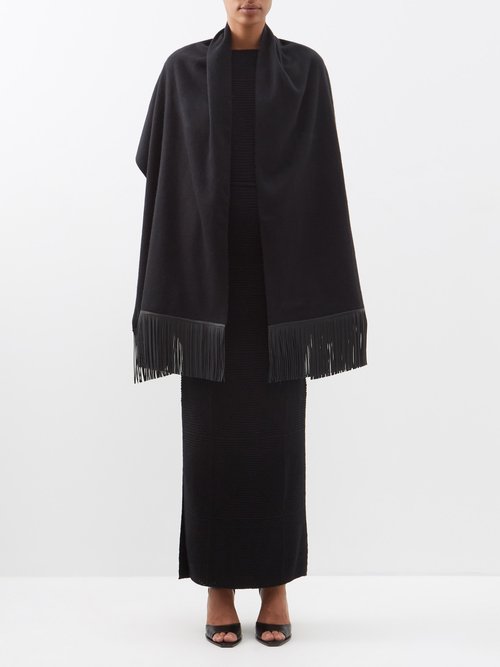Johnstons Of Elgin Leather-fringed Cashmere Shawl In Black
