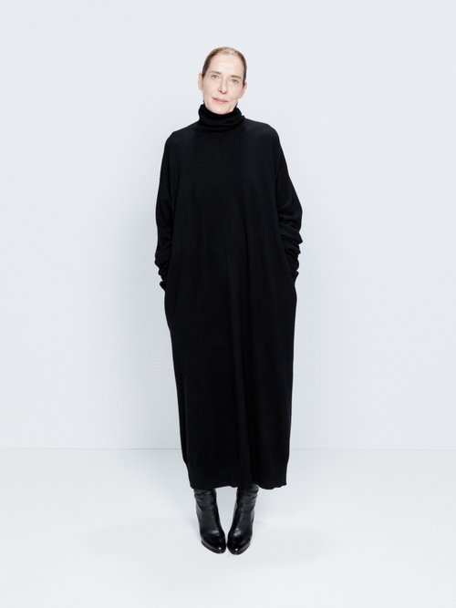 Raey - Responsible Cashmere-blend Belted Roll-neck Dress Black