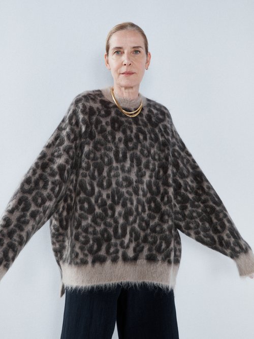 Raey - Leopard Intarsia Oversized Mohair-blend Sweater - Womens - Brown Multi