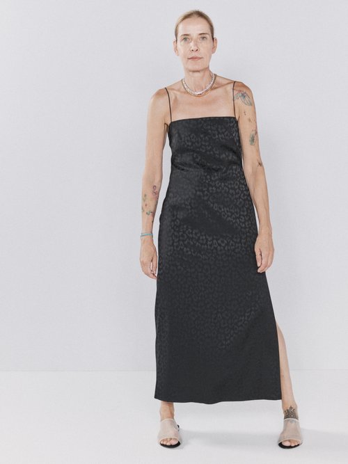 Raey Leopard-jacquard Straight-neck Slip Dress In Black