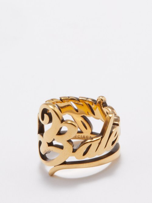 Balenciaga Typo Antique-effect Ring In Gold