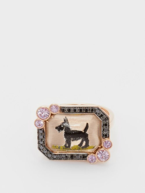 Francesca Villa Dog Diamond, Sapphire & 18kt Rose Gold Ring