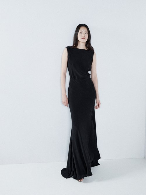 Raey - Cowl-back Seam-detail Silk Maxi Dress - Womens - Black