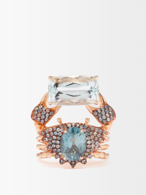Daniela Villegas Glaucus Sapphire, Aquamarine & 18kt Rose-gold Ring