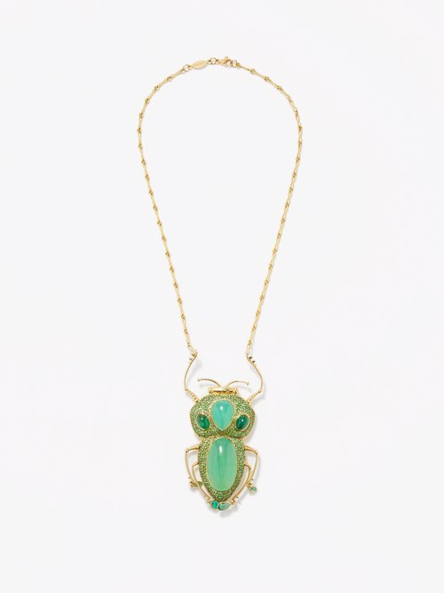 Daniela Villegas Mantis Emerald, Tsavorite & 18kt Gold Necklace