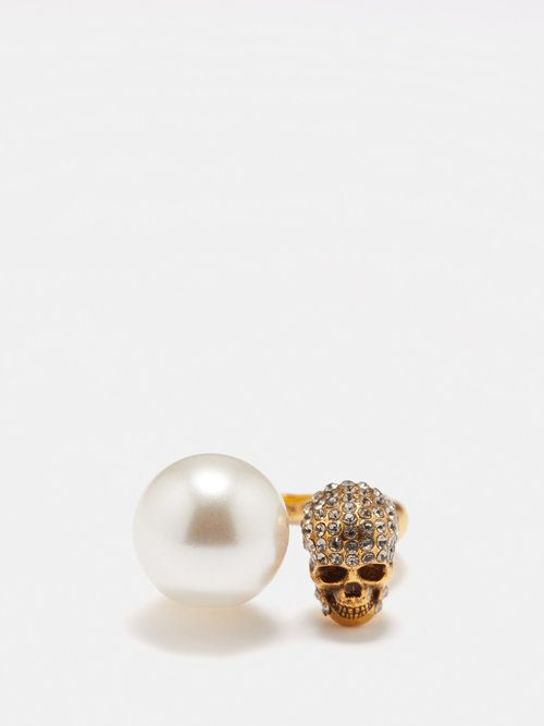 Alexander McQueen Faux Pearl And Skull Crystal-embellished Ring