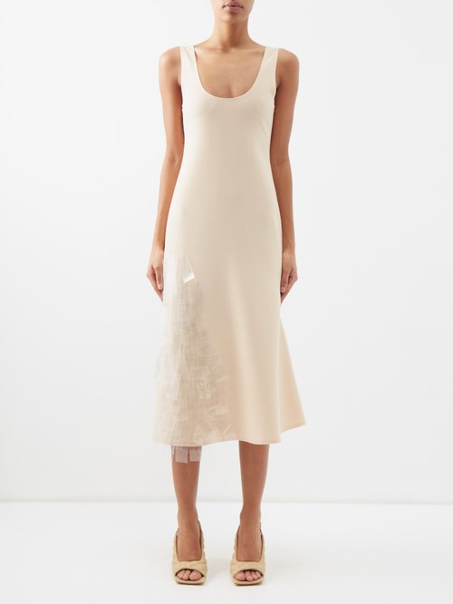 A.w.a.k.e. Mode - Paillette-embellished Crepe Midi Dress - Womens - Beige