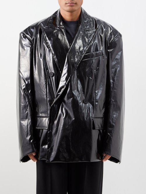 Balenciaga Crinkled Coated-cotton Jacket In Black