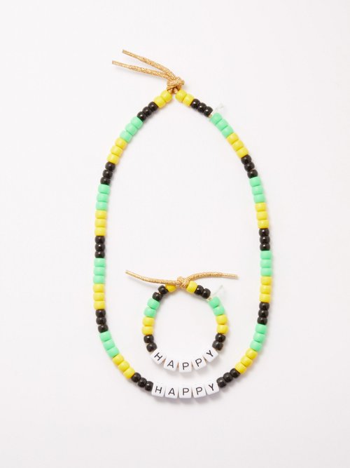 lovebeads by lauren rubinski - happy bead and lurex necklace & bracelet set womens green multi