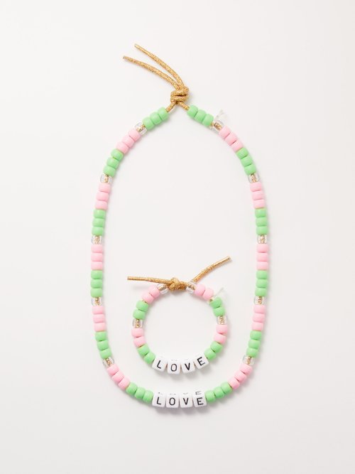 lovebeads by lauren rubinski - love bead and lurex necklace & bracelet set womens pink multi