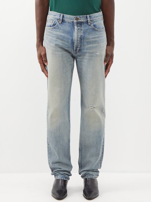 Saint Laurent Distressed Straight-leg Jeans In Blue | ModeSens