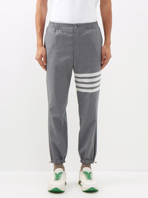 Thom Browne - Four-bar Drawstring Wool Track Pants - Mens - Dark Grey